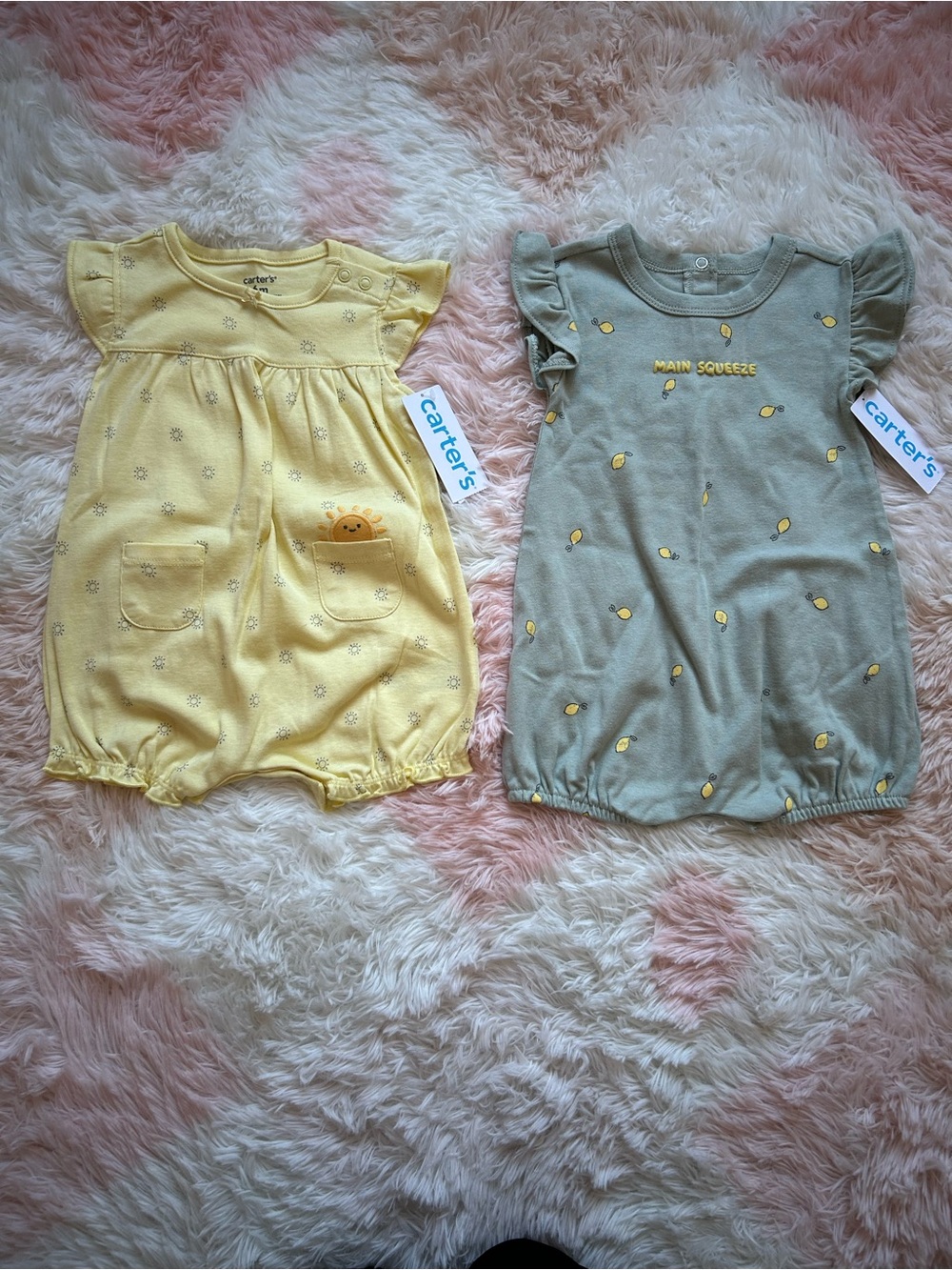 Carter's Baby Rompers - Yellow Sun & Green Lemon Print